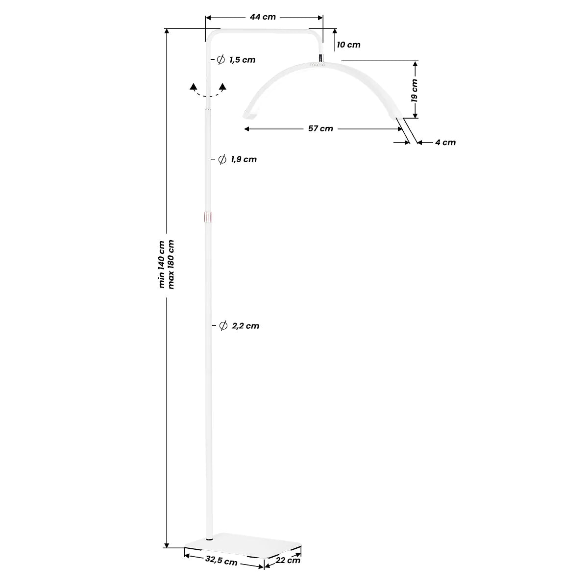 Skropstu un grima bezēnas LED lampa Momo Balta ar pamatni