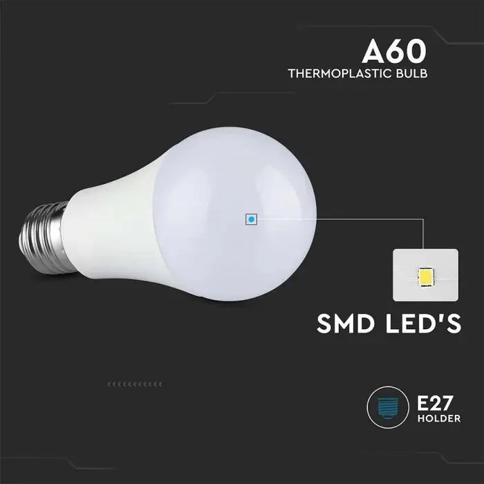 E27 8.5W(806Lm) LED spuldze, A60, IP20, auksti balta gaisma 6500K