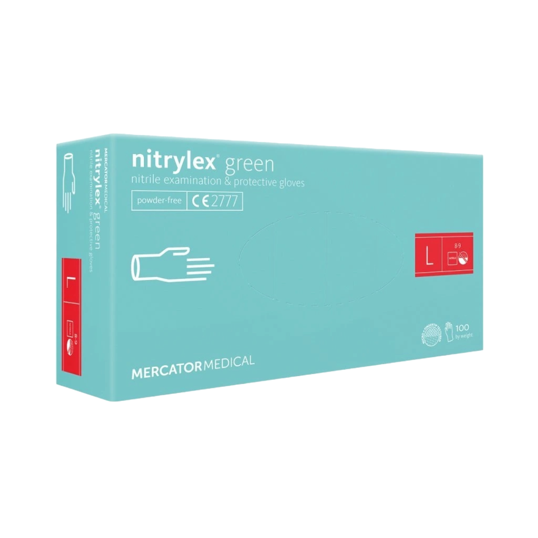 Nitrylex PF Vienreizlietojamie nitrila cimdi, bez pūdera L Zaļā, 100 gab. (Polija)