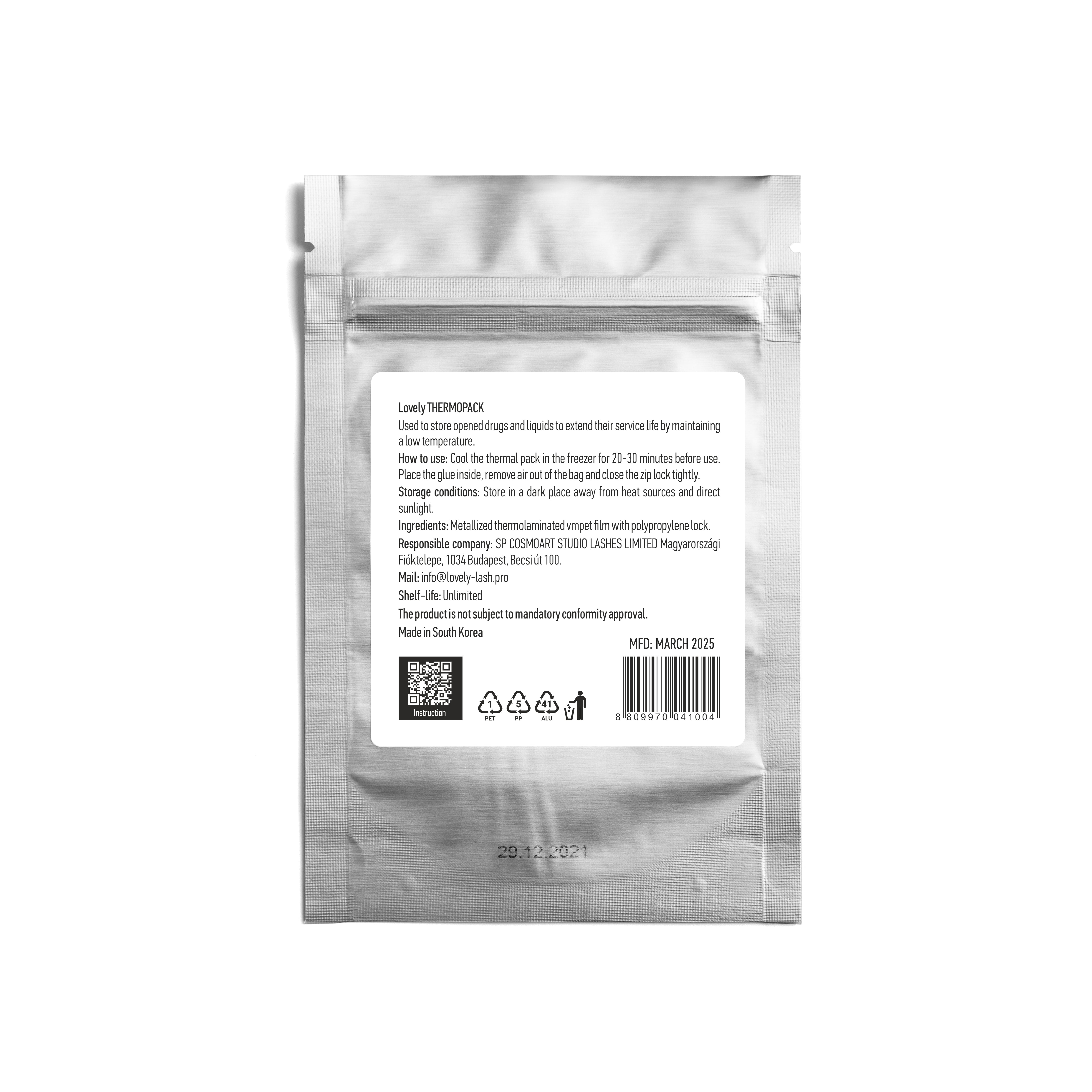 LOVELY Termopaka līmes uzglabāšana