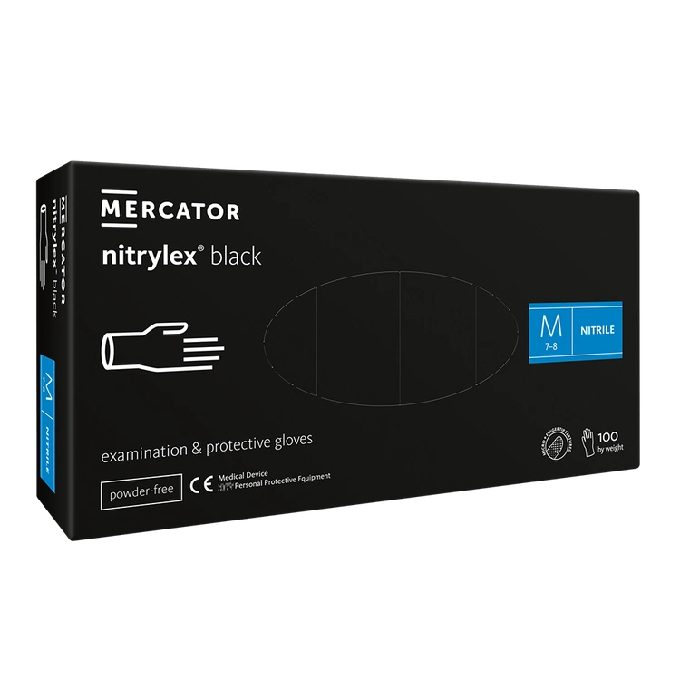Nitrylex PF Vienreizlietojamie nitrila cimdi, bez pūdera M Melnie, 100 gab. (Polija)
