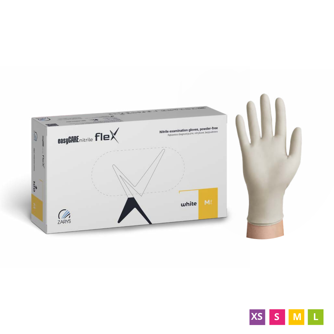 easyCARE Nitrile Flex Vienreizlietojamie nitrila cimdi, bez pūdera, Balti, 100 gab.