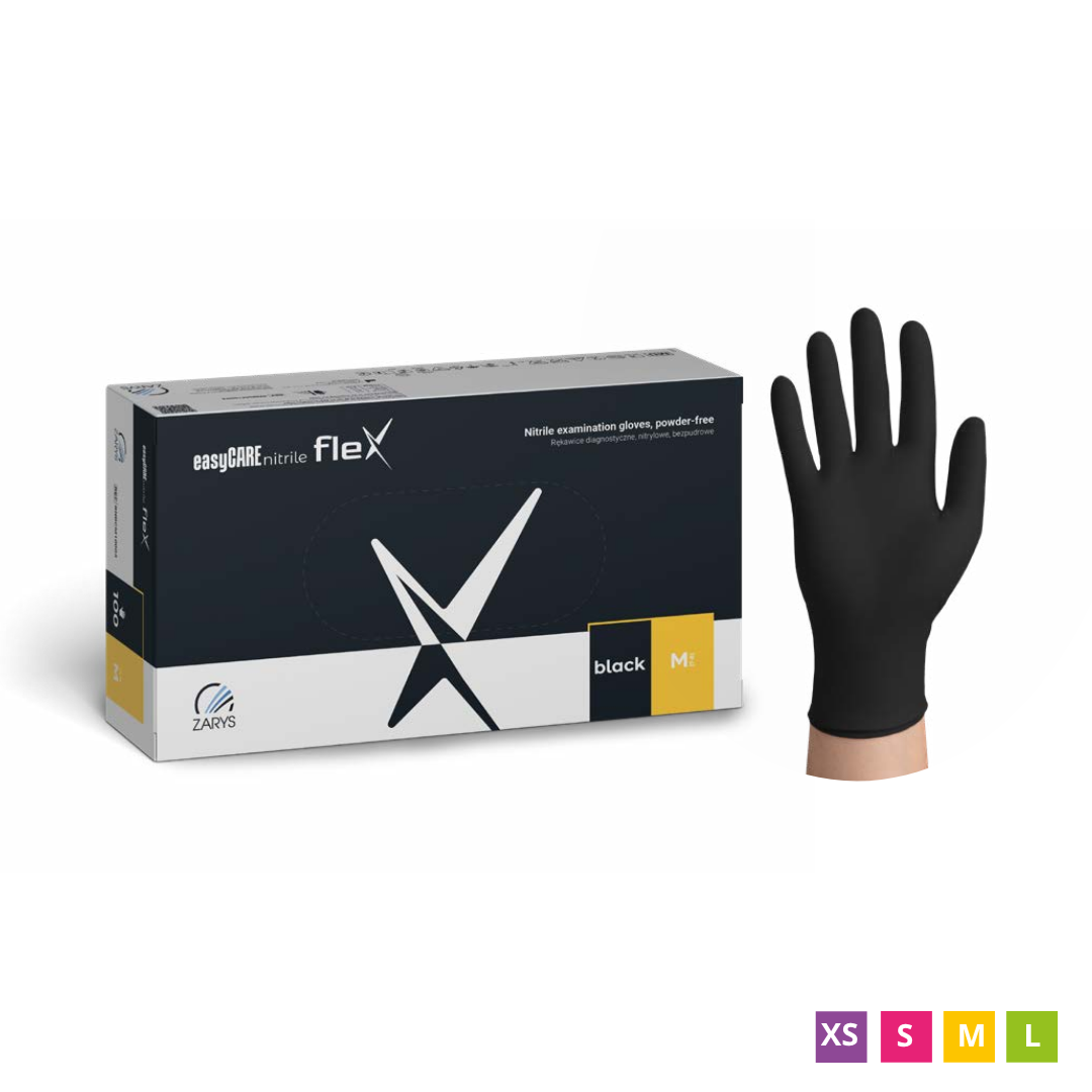 easyCARE Nitrile Flex Vienreizlietojamie nitrila cimdi, bez pūdera, Melni, 100 gab.