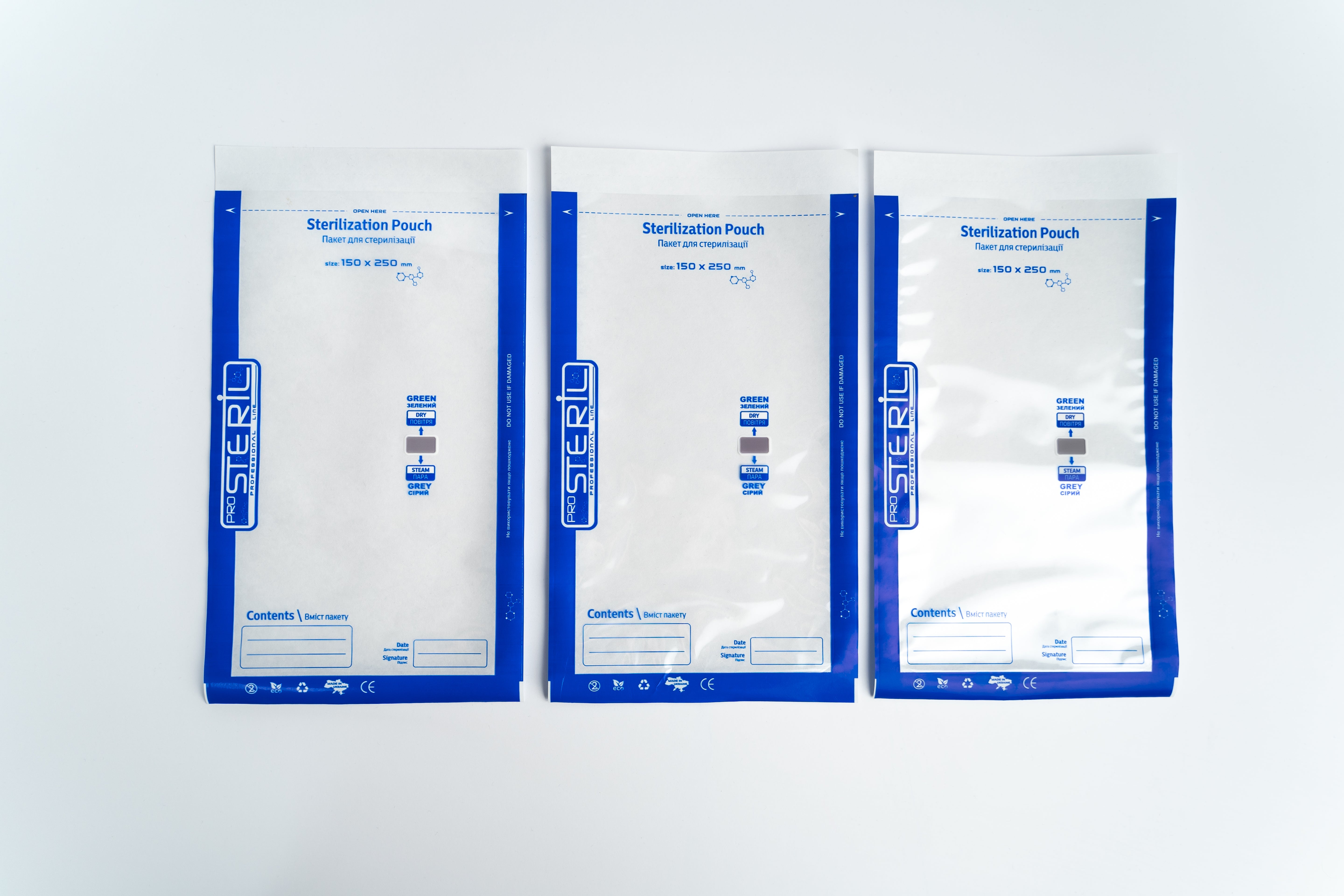 ProSteril Heißluft- & Autoklav-Sterilisationsbeutel 150x250mm CPW transparent mit Indikator 100 St.