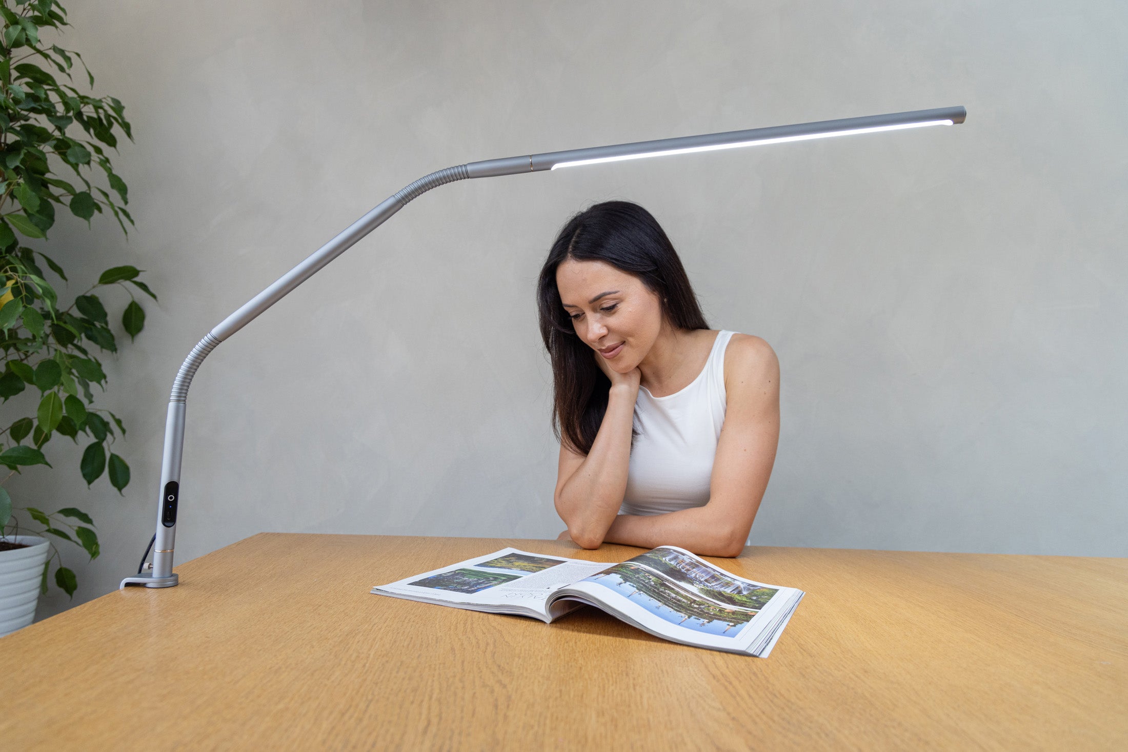 Daylight galda LED lampa ar stiprinājumu [Slimline 4 Ice Grey]
