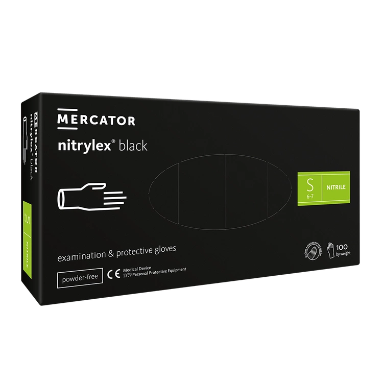 Nitrylex PF Vienreizlietojamie nitrila cimdi, bez pūdera S Melnie, 100 gab. (Polija)