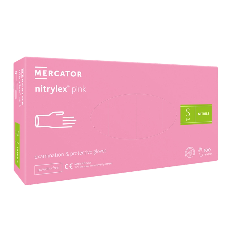 Nitrylex PF Vienreizlietojamie nitrila cimdi, bez pūdera S Rozā, 100 gab. (Polija)